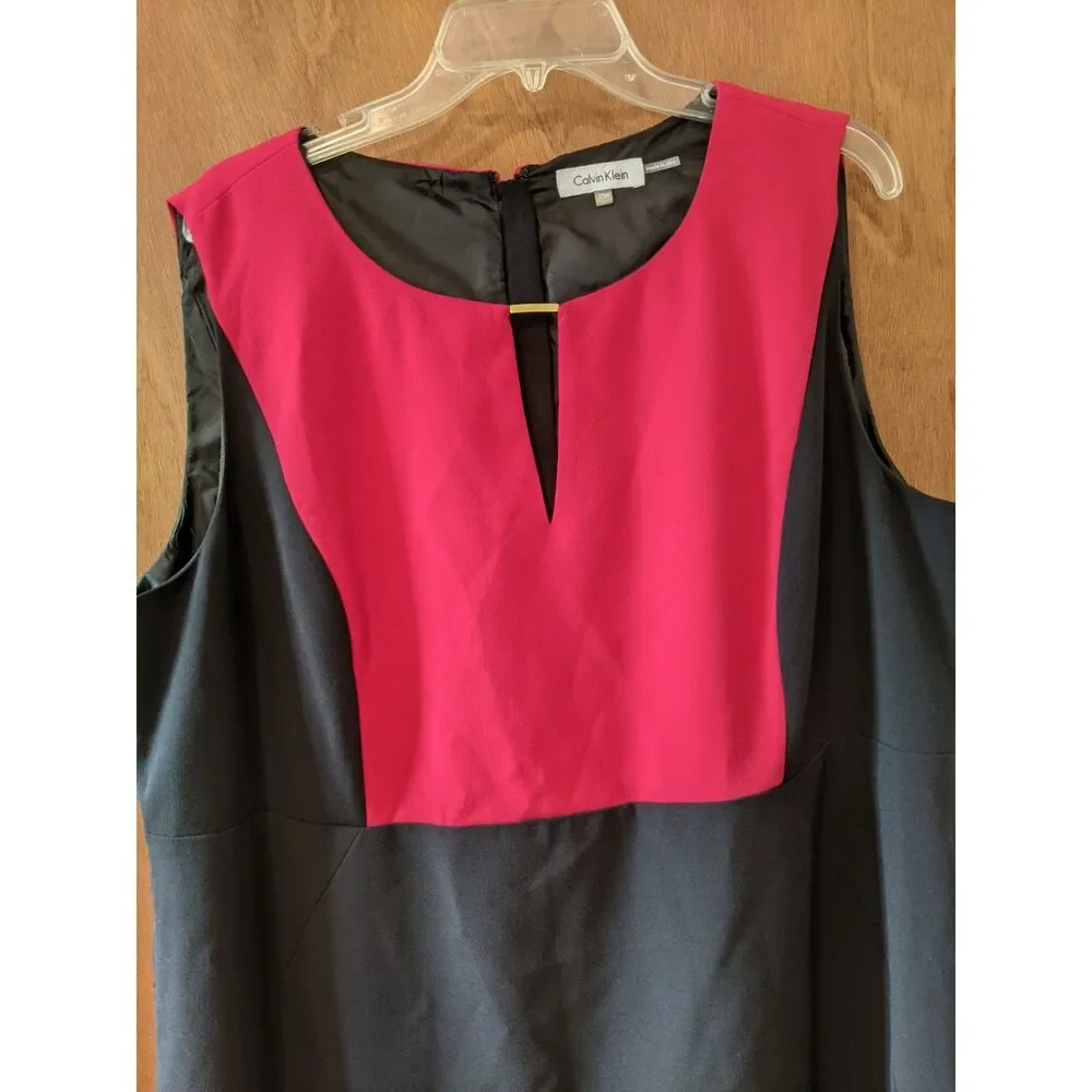Calvin Klein Red Black Dress Keyhole Neckline Shift A Line Whimsygoth Sz 20